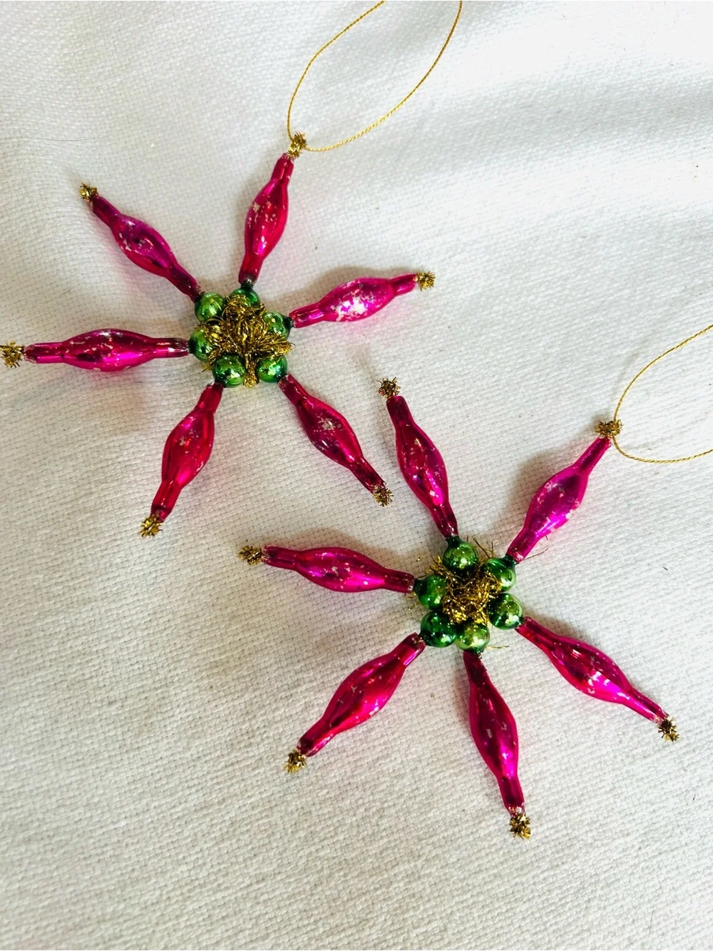 Vintage repurposed mercury, glass bead poinsettia holiday Christmas ornaments